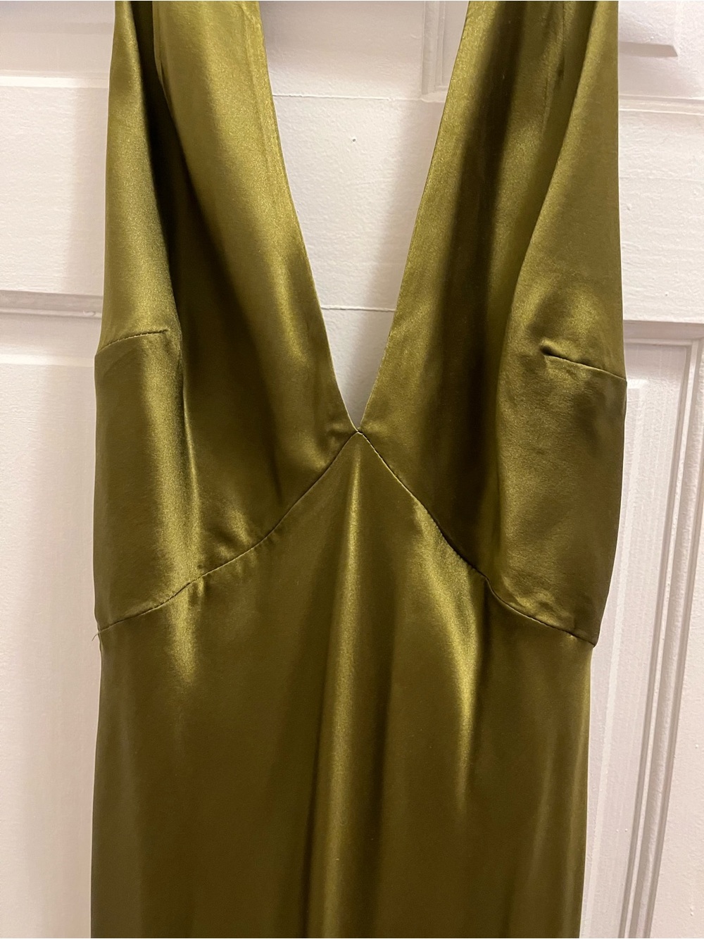 Reformation Daniela Silk Halter Maxi Dress in Pear Satin Evening Gown 6 - Picture 11 of 16